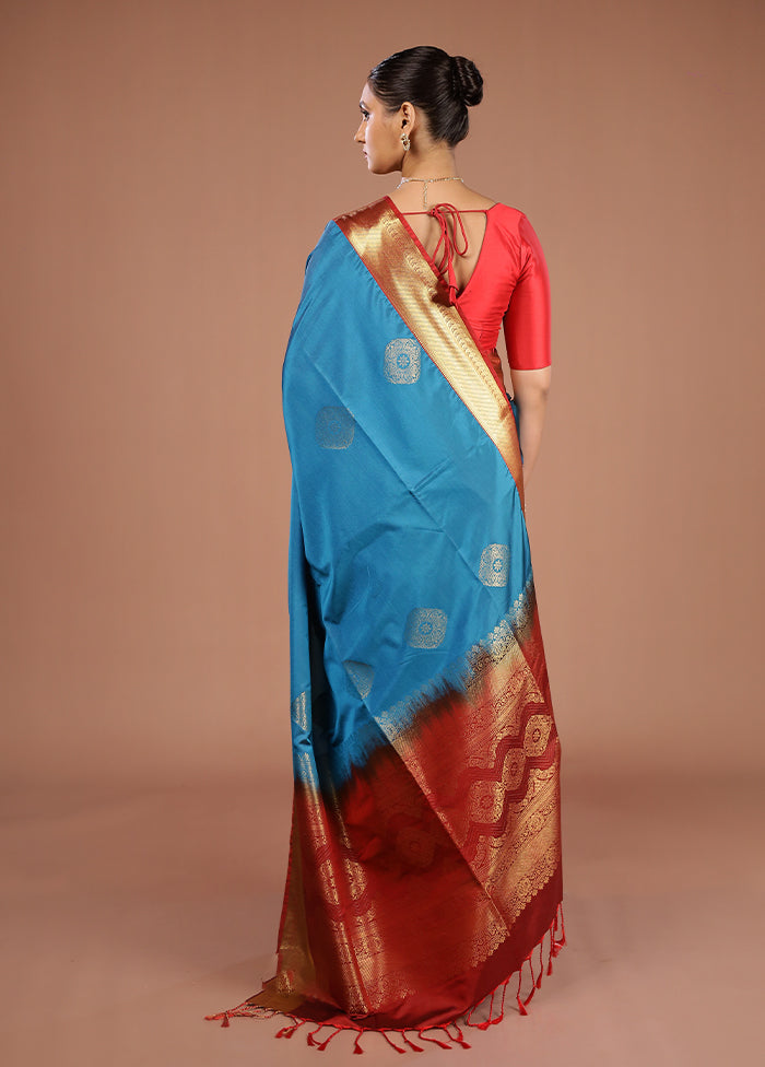 Blue Kanjivaram Silk Saree With Blouse Piece