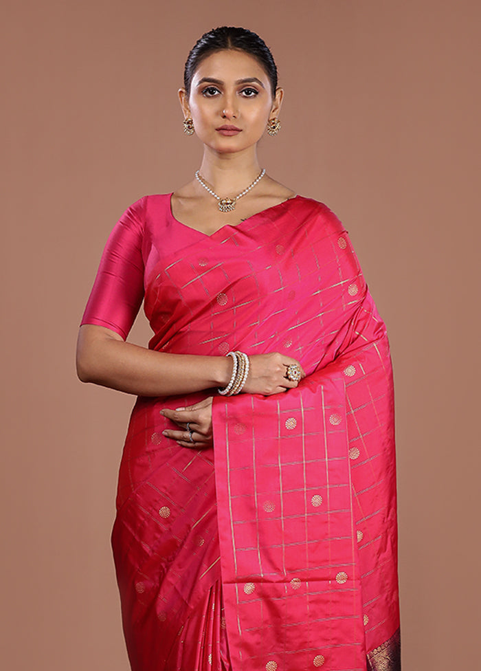 Pink Kanjivaram Silk Saree With Blouse Piece