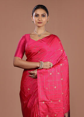 Pink Kanjivaram Silk Saree With Blouse Piece