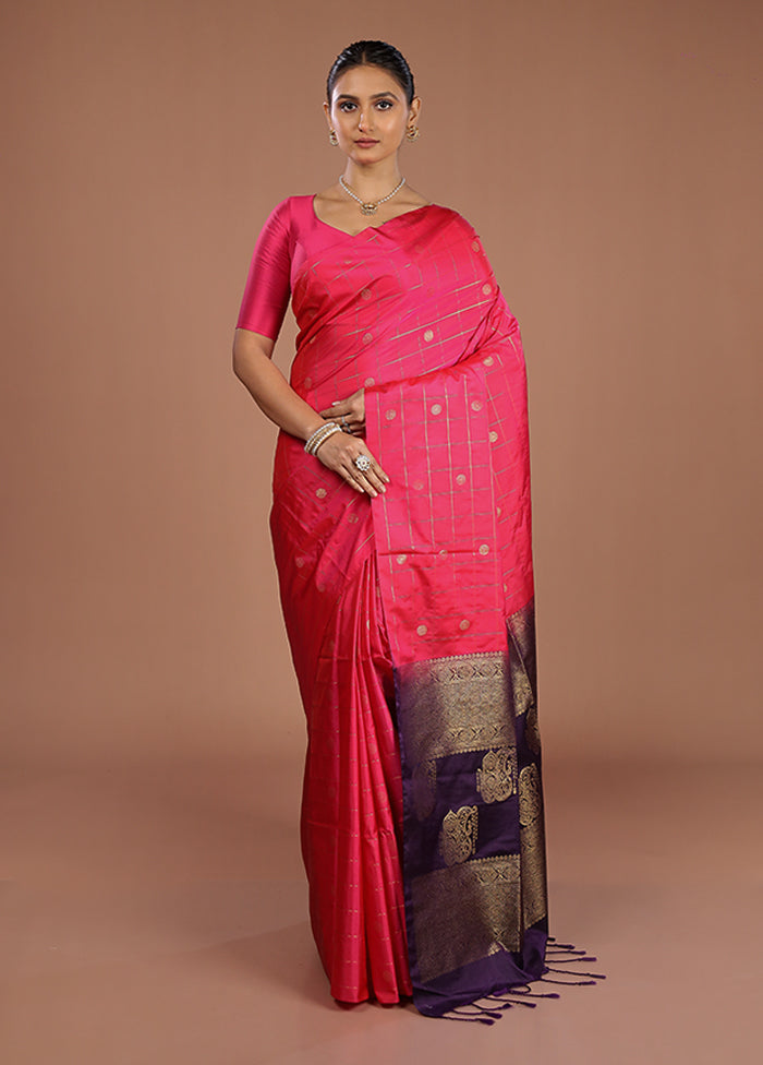 Pink Kanjivaram Silk Saree With Blouse Piece