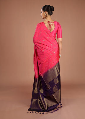 Pink Kanjivaram Silk Saree With Blouse Piece