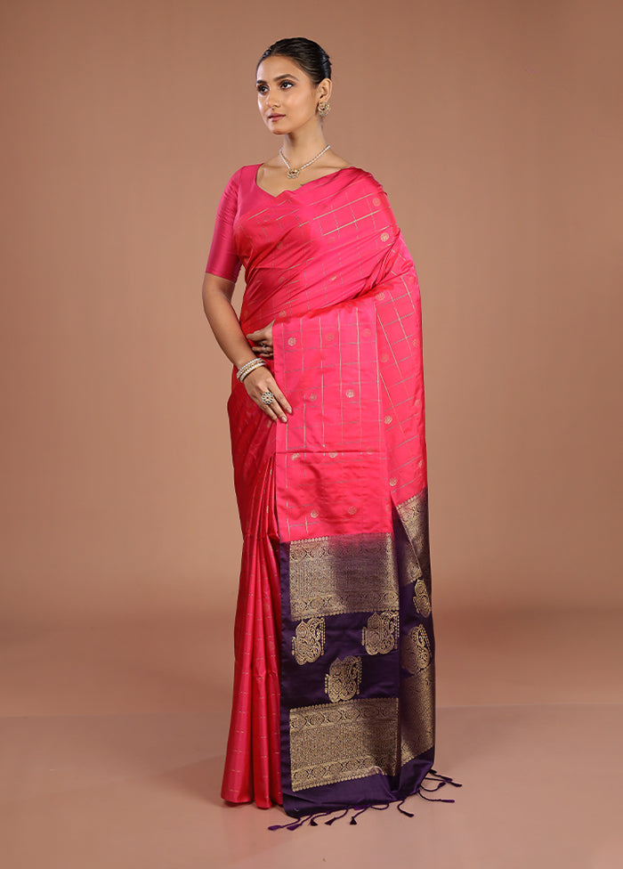 Pink Kanjivaram Silk Saree With Blouse Piece
