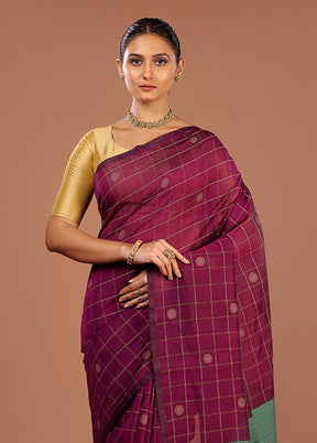 Purple Cotton Saree With Blouse Piece