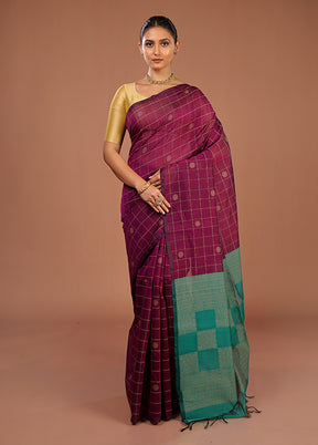 Purple Cotton Saree With Blouse Piece