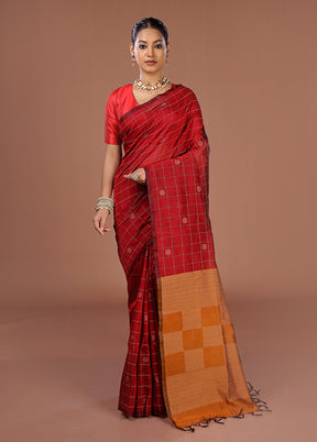 Maroon Cotton Saree With Blouse Piece