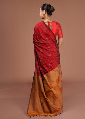 Maroon Cotton Saree With Blouse Piece