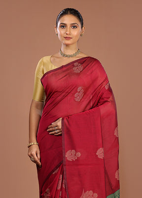 Maroon Cotton Saree With Blouse Piece