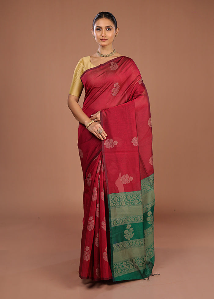 Maroon Cotton Saree With Blouse Piece