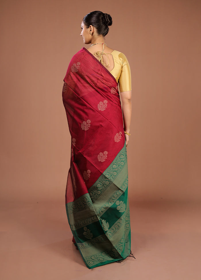 Maroon Cotton Saree With Blouse Piece