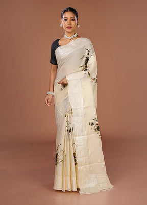 Cream Tussar Silk Saree With Blouse Piece