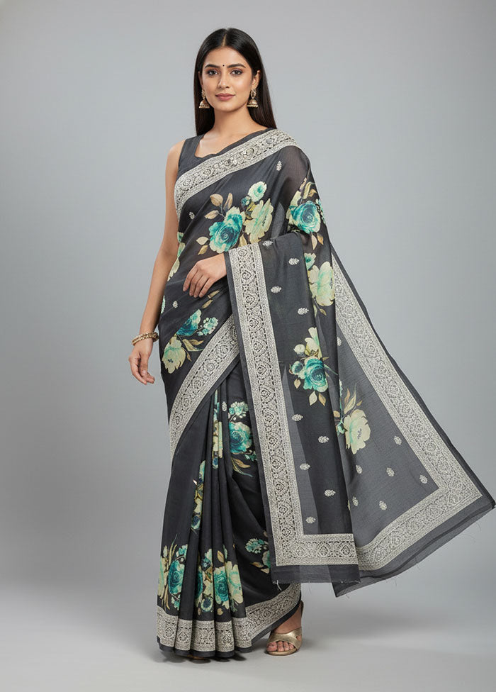 Black Tussar Silk Saree With Blouse Piece