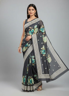 Black Tussar Silk Saree With Blouse Piece