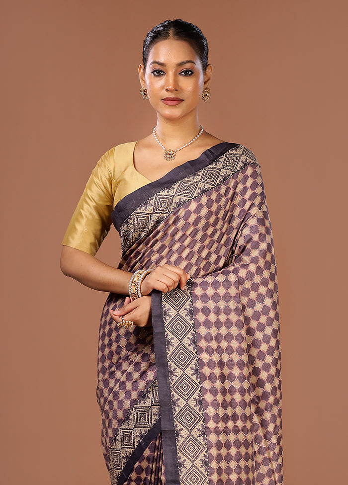 Purple Tussar Silk Saree With Blouse Piece