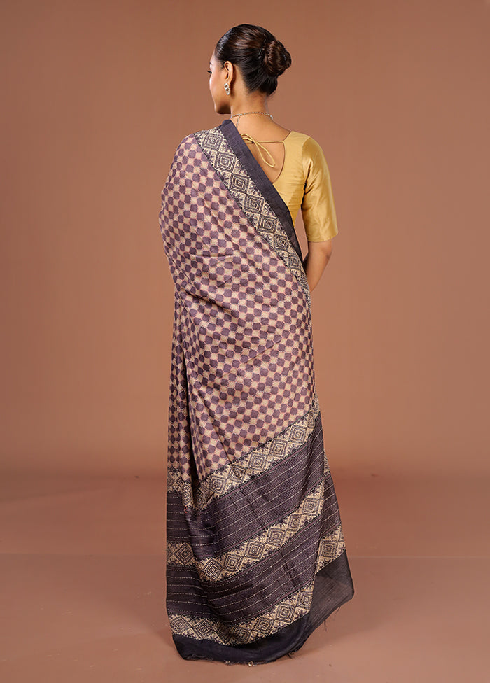 Purple Tussar Silk Saree With Blouse Piece