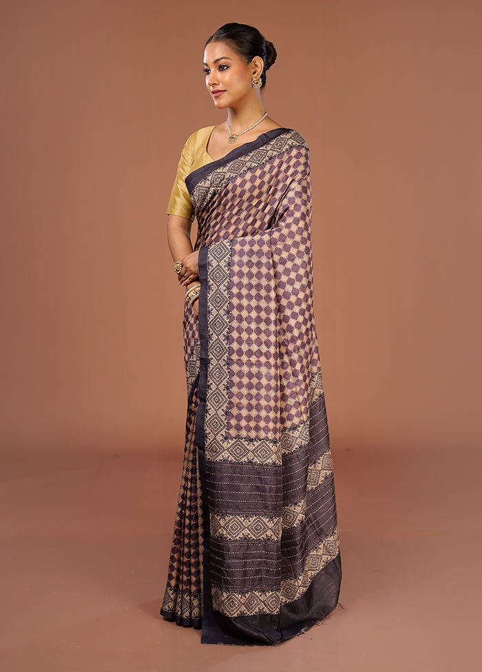 Purple Tussar Silk Saree With Blouse Piece