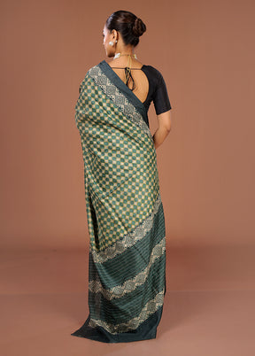 Cream Tussar Silk Saree With Blouse Piece