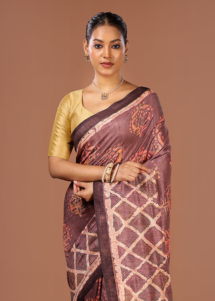 Purple Tussar Silk Saree With Blouse Piece