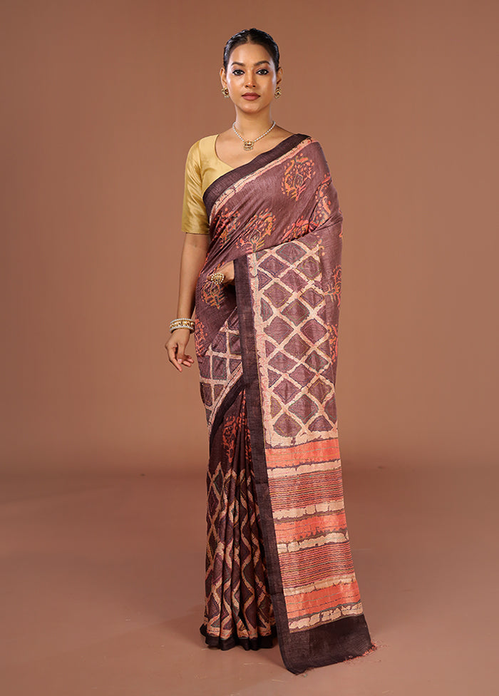 Purple Tussar Silk Saree With Blouse Piece