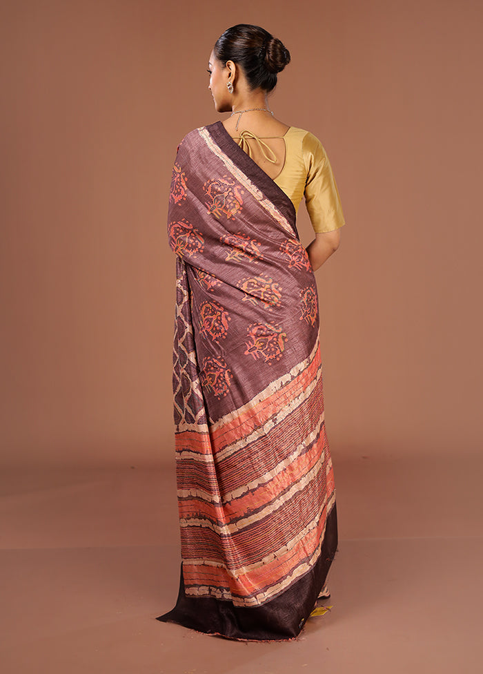 Purple Tussar Silk Saree With Blouse Piece