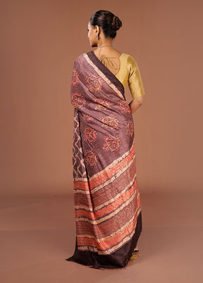 Purple Tussar Silk Saree With Blouse Piece
