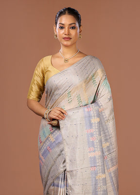 Blue Tussar Silk Saree With Blouse Piece