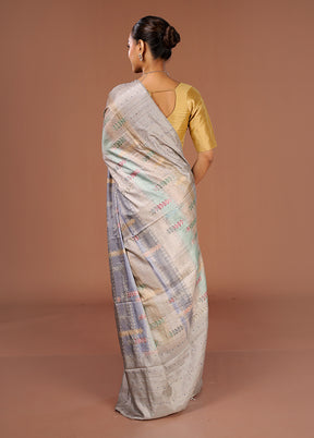 Blue Tussar Silk Saree With Blouse Piece