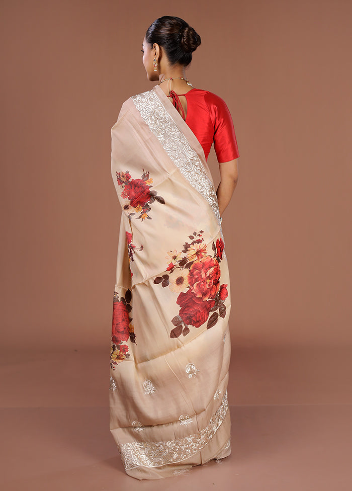 Cream Tussar Silk Saree With Blouse Piece
