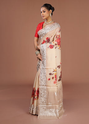 Cream Tussar Silk Saree With Blouse Piece
