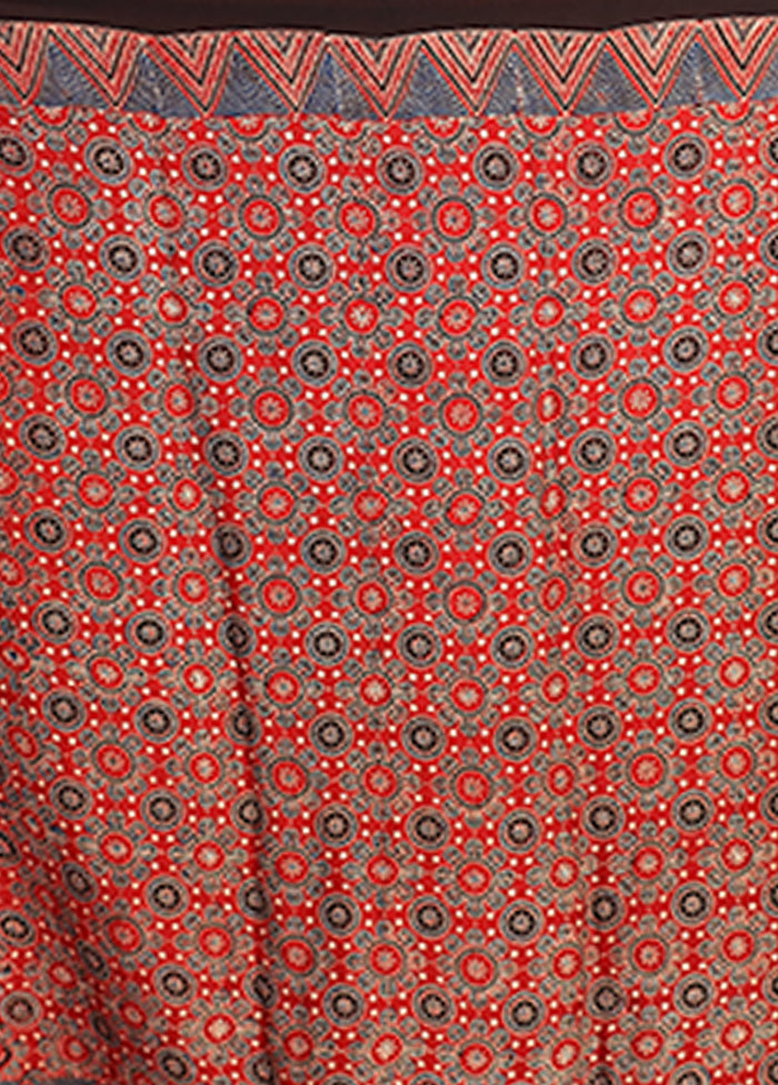 Red Printed Silk Saree Without Blouse Piece