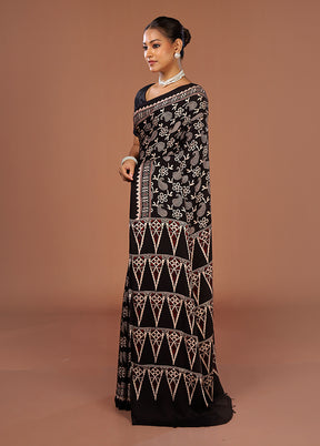 Black Printed Pure Silk Saree Without Blouse Piece