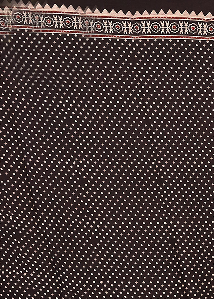 Black Printed Pure Silk Saree Without Blouse Piece