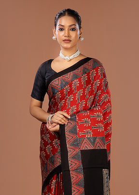 Black Printed Silk Saree Without Blouse Piece