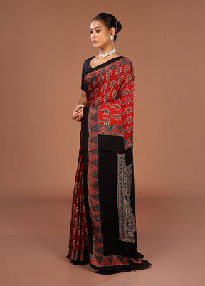 Black Printed Silk Saree Without Blouse Piece