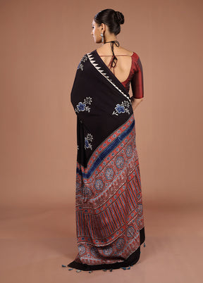 Maroon Printed Pure Silk Saree Without Blouse Piece