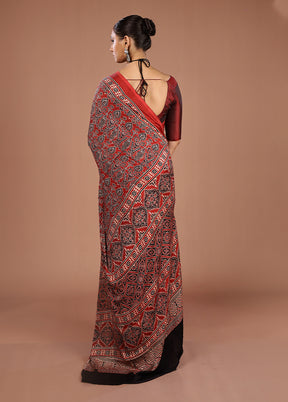 Maroon Printed Pure Silk Saree Without Blouse Piece