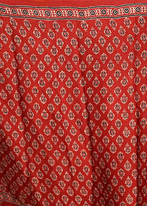 Maroon Printed Pure Silk Saree Without Blouse Piece