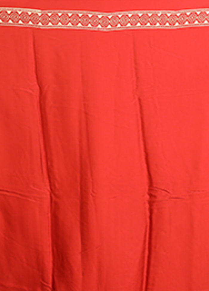 Red Printed Pure Silk Saree Without Blouse Piece