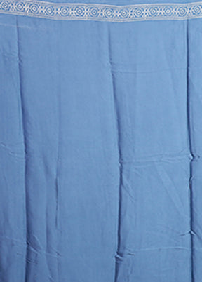 Blue Printed Pure Silk Saree Without Blouse Piece