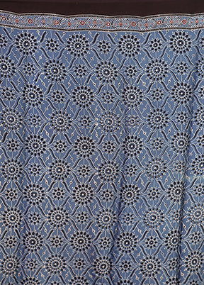 Blue Printed Silk Saree Without Blouse Piece