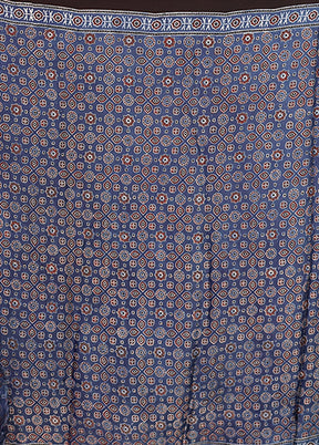 Blue Printed Silk Saree Without Blouse Piece
