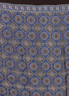 Blue Printed Pure Silk Saree Without Blouse Piece