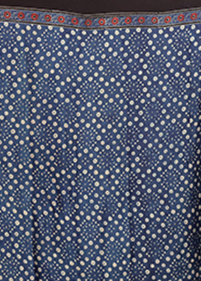 Blue Printed Pure Silk Saree Without Blouse Piece