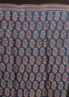 Blue Printed Pure Silk Saree Without Blouse Piece