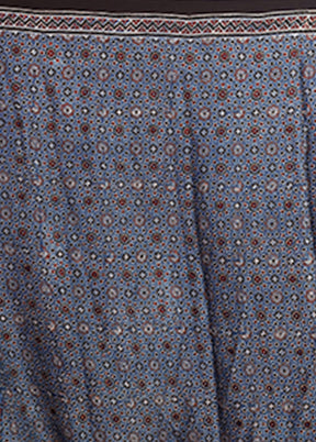 Blue Printed Silk Saree Without Blouse Piece