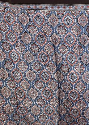 Blue Printed Pure Silk Saree Without Blouse Piece