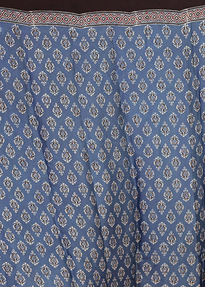 Blue Printed Pure Silk Saree Without Blouse Piece