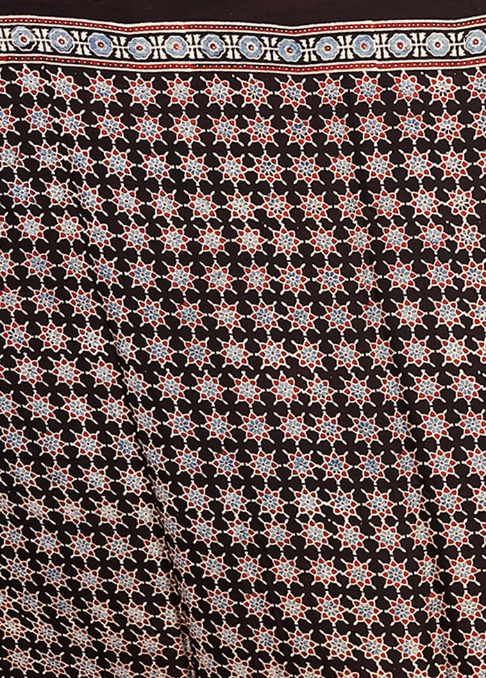 Black Printed Pure Silk Saree Without Blouse Piece