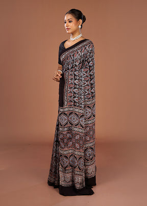 Black Printed Pure Silk Saree Without Blouse Piece