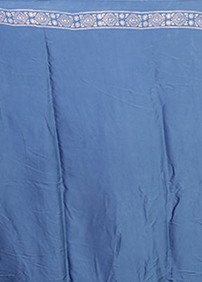 Blue Printed Silk Saree Without Blouse Piece