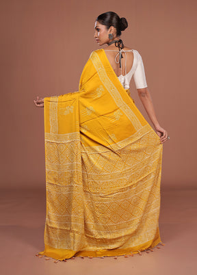 Yellow Printed Pure Silk Saree Without Blouse Piece